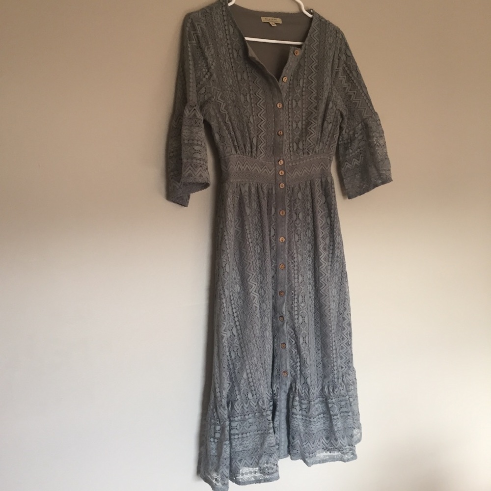 Grey Midi Lace Dress